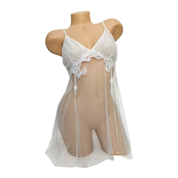 Victoria's Secret‎ Size LARGE Babydoll Mesh Embroidered Vintage Lingerie Ivory - Picture 1 of 8